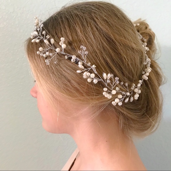 Wedding Bridal Prom Pearl Crystal Hair Vine - Picture 4 of 6